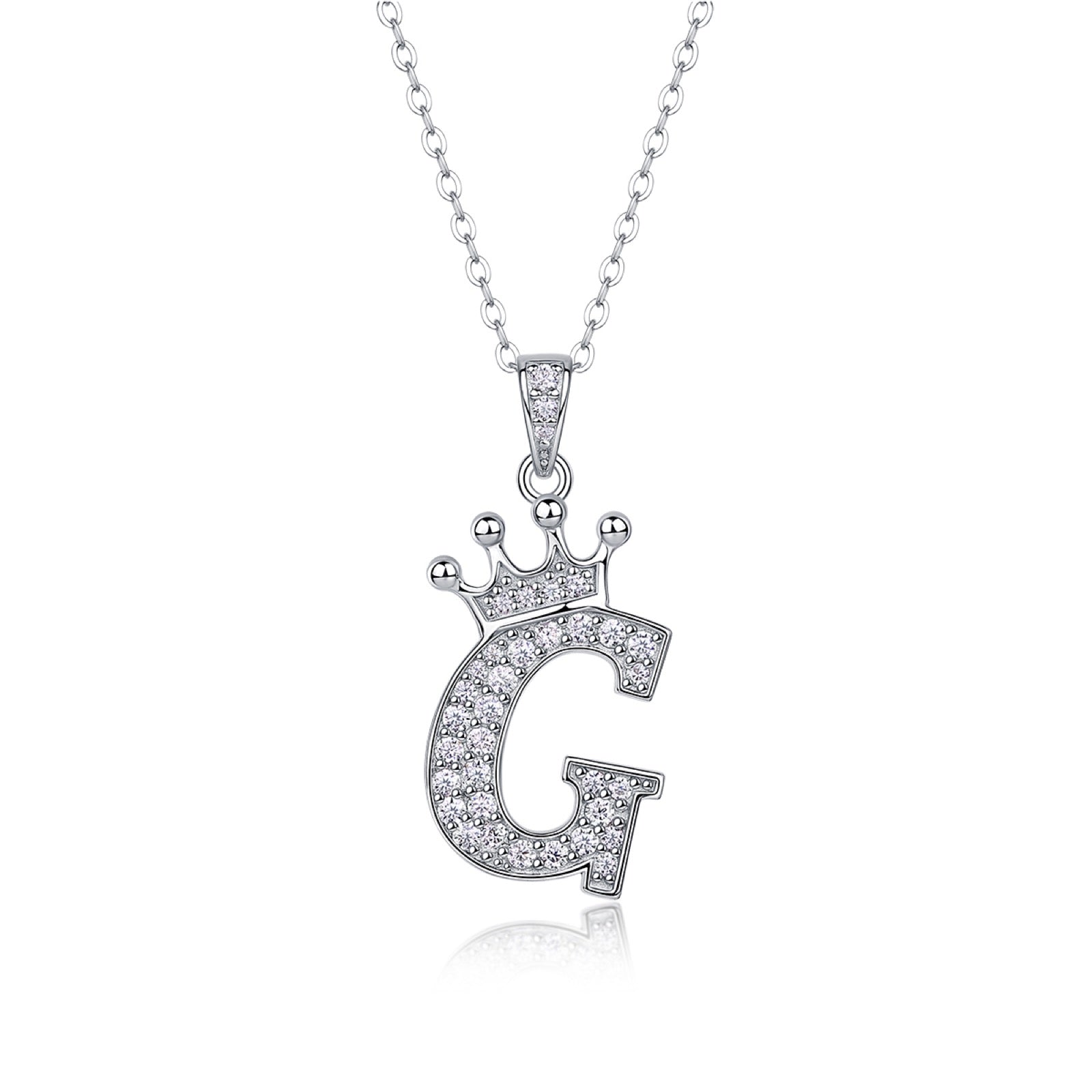 Initial G Moissanite Crown Pendant Necklace in Sterling Silver