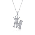 Initial M Moissanite Crown Pendant Necklace in Sterling Silver
