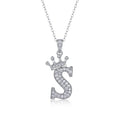 Initial S Moissanite Crown Pendant Necklace in Sterling Silver