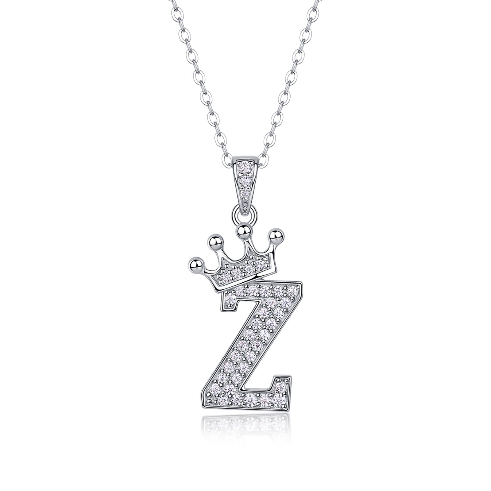 Initial Z Moissanite Crown Pendant Necklace in Sterling Silver