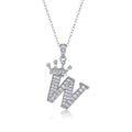 Initial W Moissanite Crown Pendant Necklace in Sterling Silver