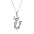 Initial U Moissanite Crown Pendant Necklace in Sterling Silver