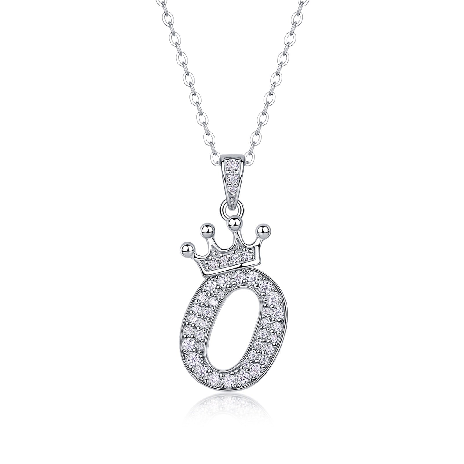 Initial O Moissanite Crown Pendant Necklace in Sterling Silver