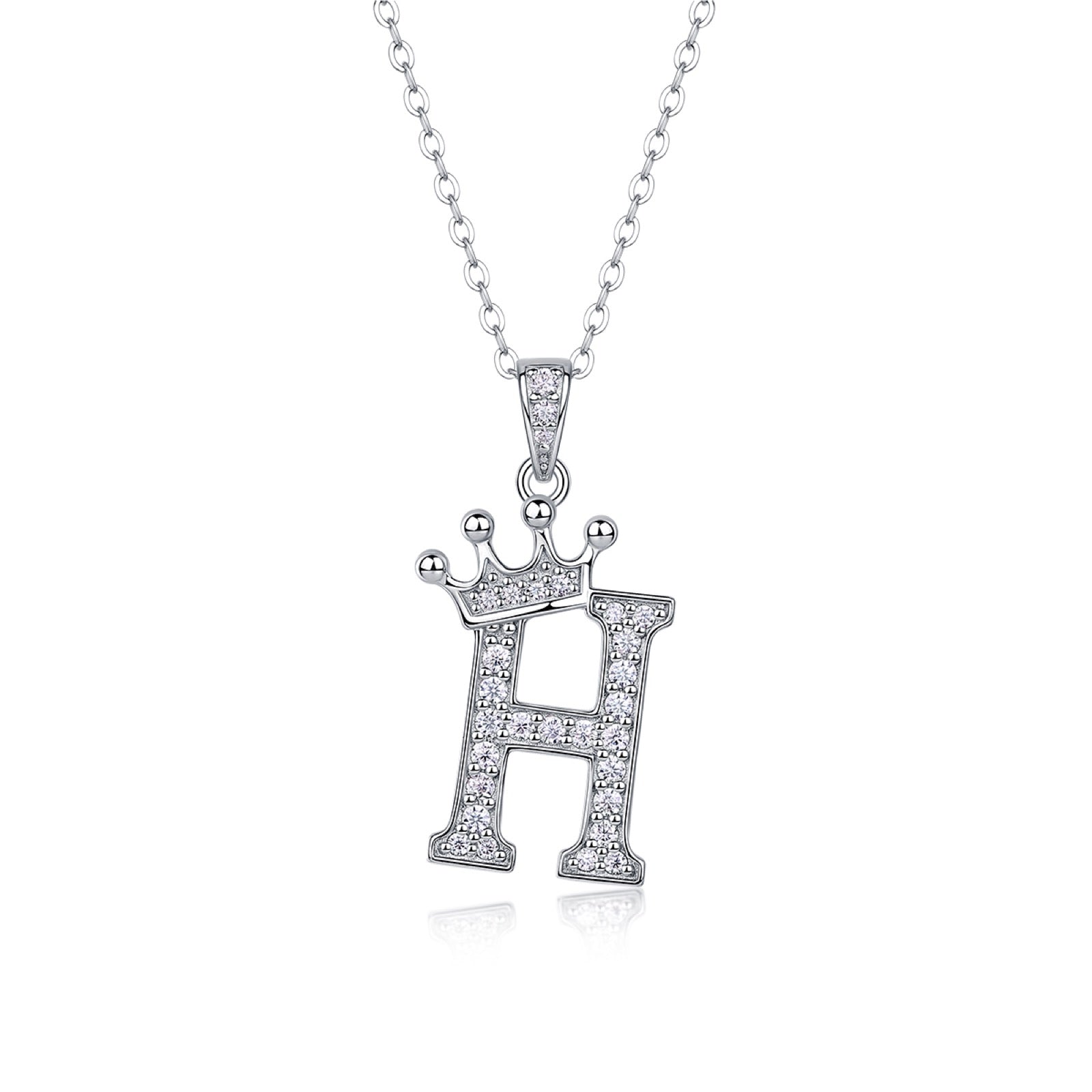 Initial H Moissanite Crown Pendant Necklace in Sterling Silver