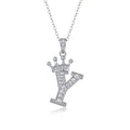 Initial Y Moissanite Crown Pendant Necklace in Sterling Silver