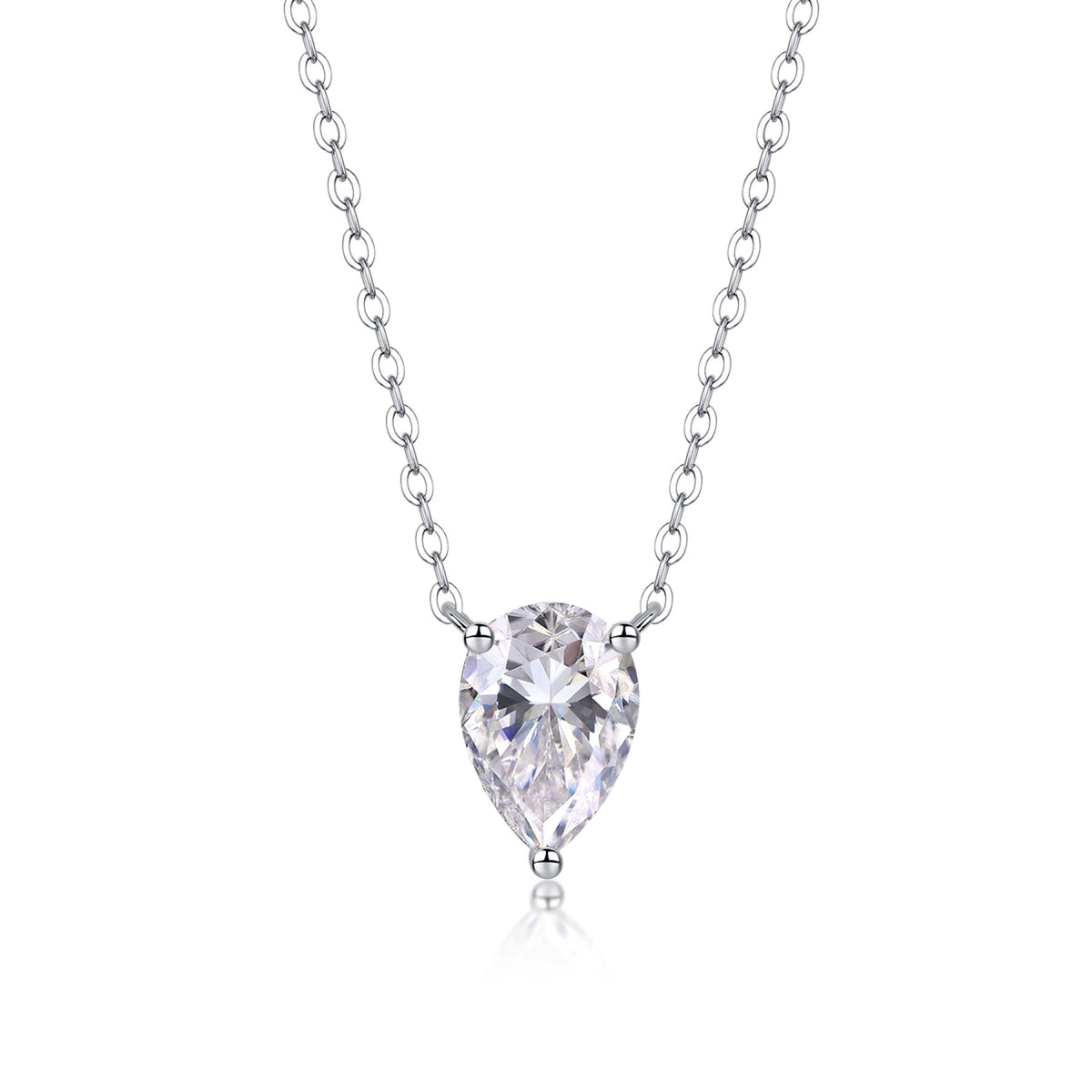 Goutte Moissanite Pear Pendant Necklace in Sterling Silver