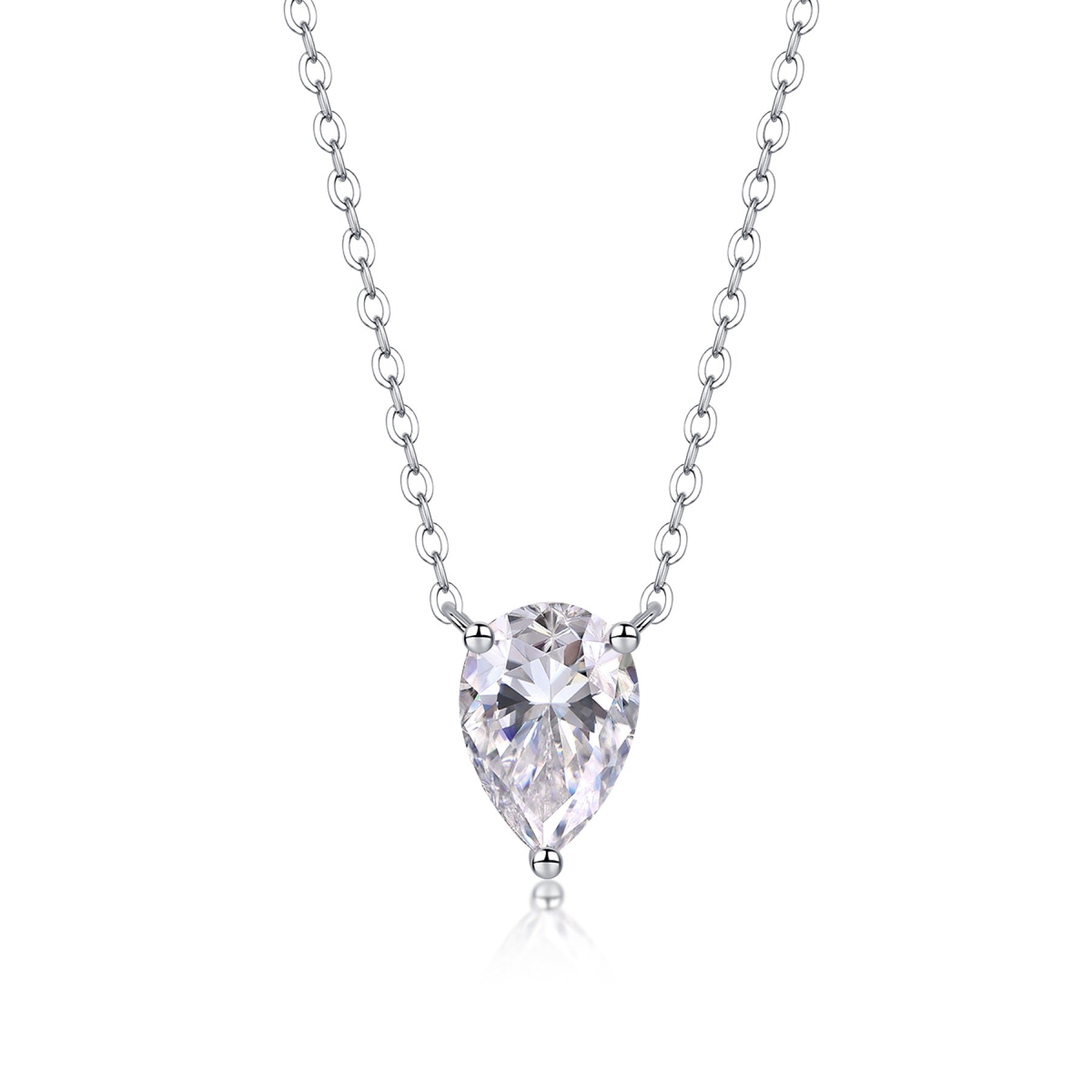 Goutte Moissanite Pear Pendant Necklace in Sterling Silver