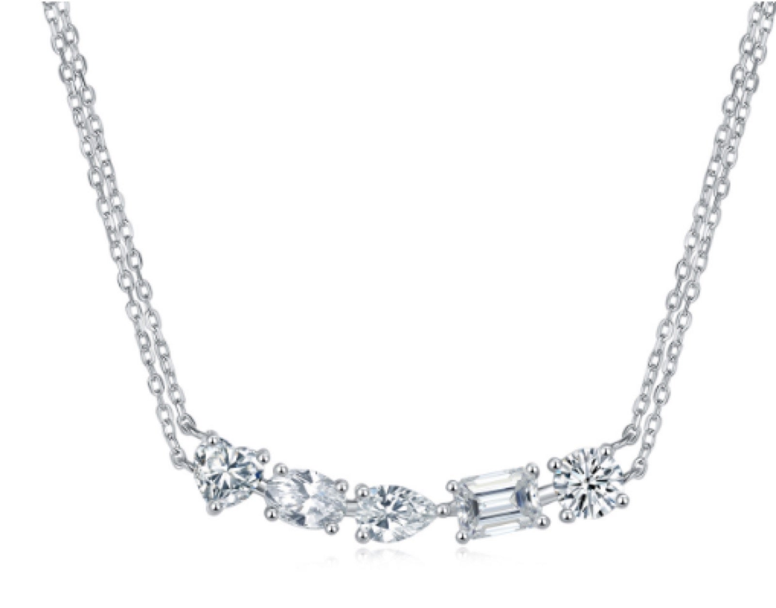 Medley Moissanite Mixed-Cut Bar Necklace in Sterling Silver