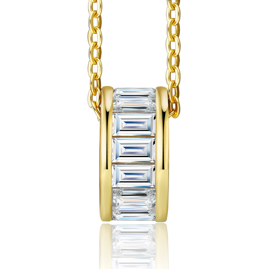 Cirque Moissanite Baguette Barrel Pendant Necklace in Gold-Tone Sterling Silver