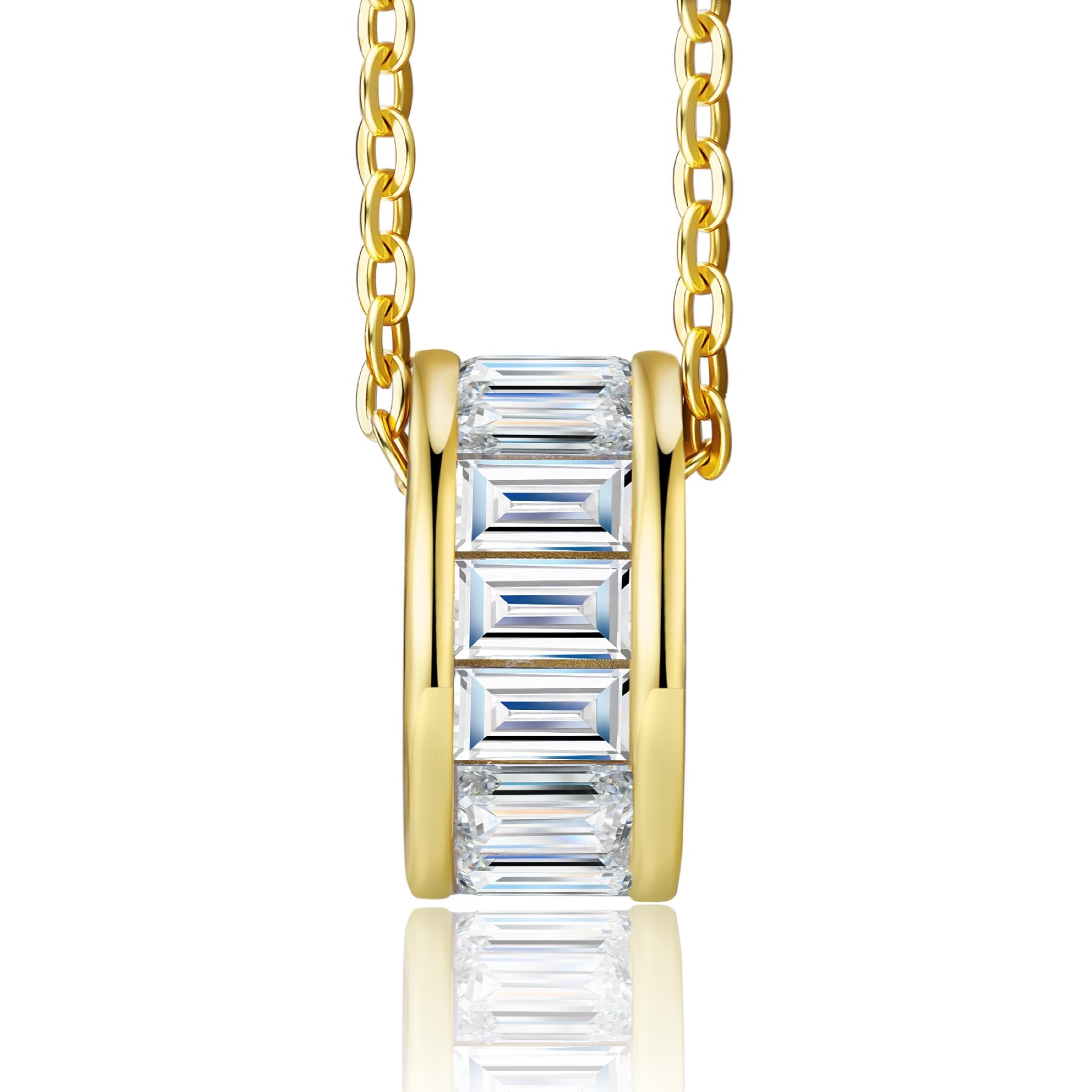 Cirque Moissanite Baguette Barrel Pendant Necklace in Gold-Tone Sterling Silver