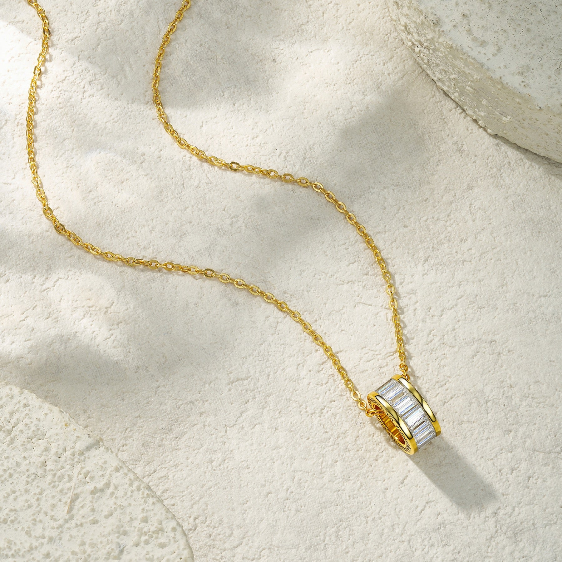 Cirque Moissanite Baguette Barrel Pendant Necklace in Gold-Tone Sterling Silver