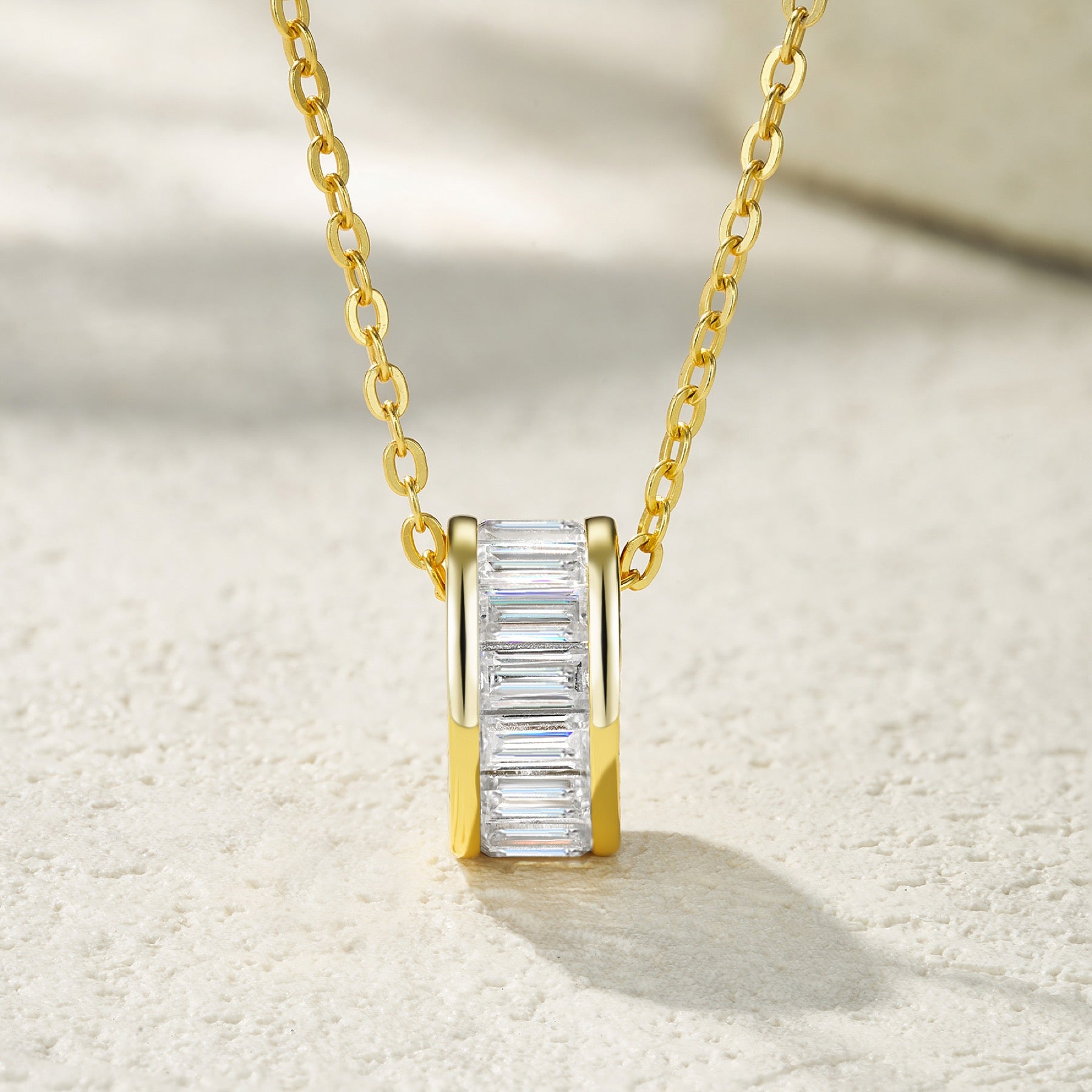 Cirque Moissanite Baguette Barrel Pendant Necklace in Gold-Tone Sterling Silver