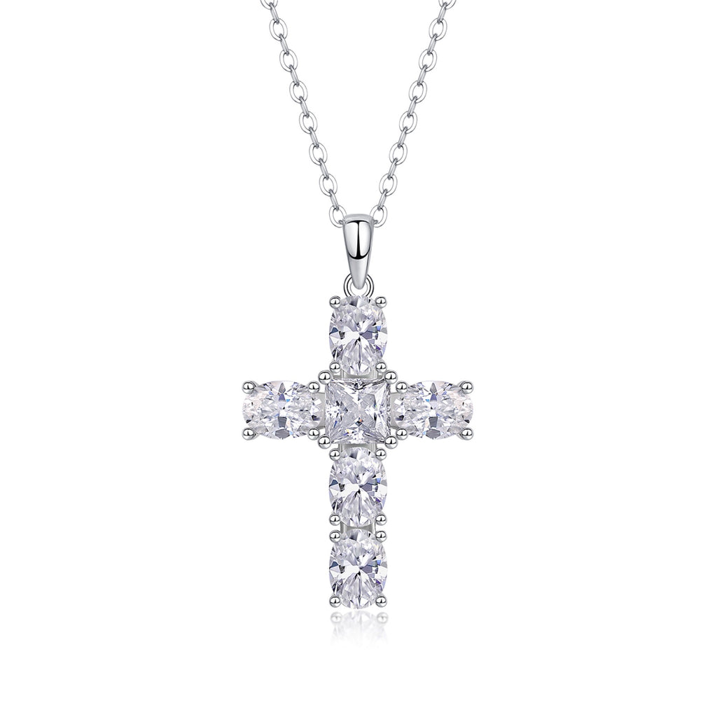 Guiding Light Moissanite Cross Necklace in Sterling Silver