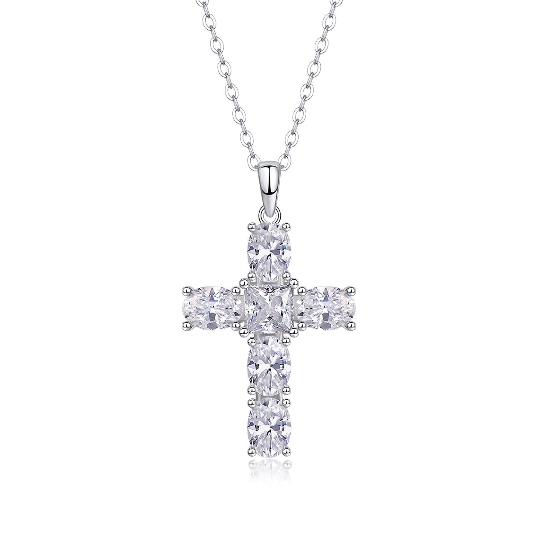 Guiding Light Moissanite Cross Necklace in Sterling Silver