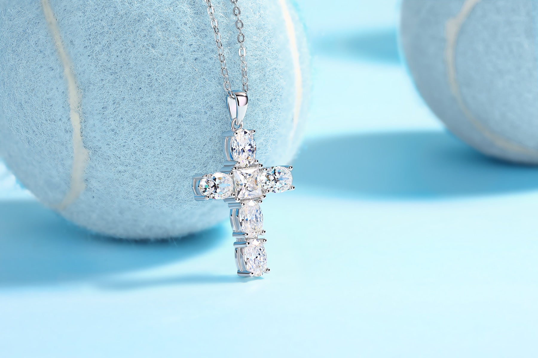 Guiding Light Moissanite Cross Necklace in Sterling Silver