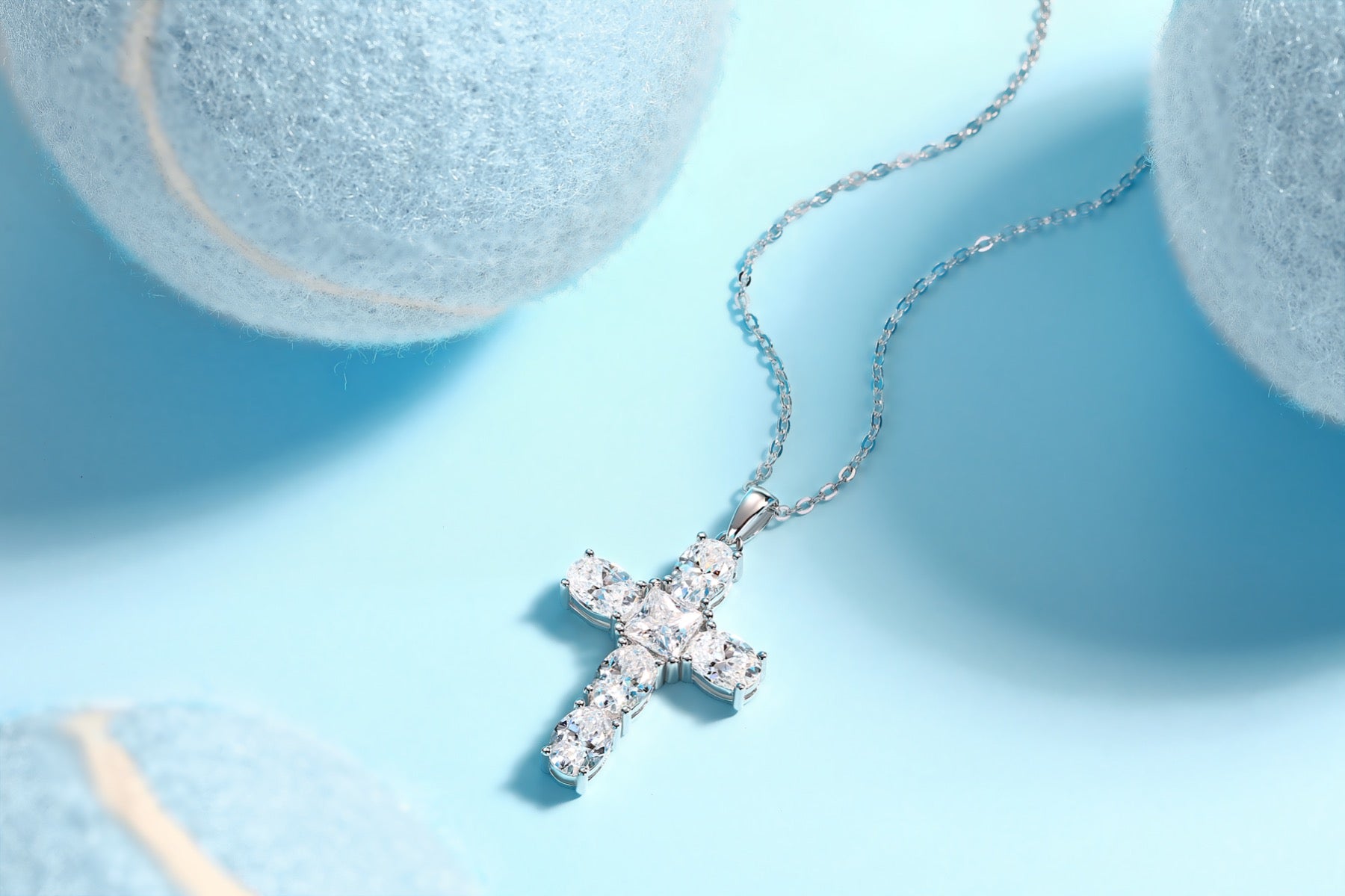 Guiding Light Moissanite Cross Necklace in Sterling Silver