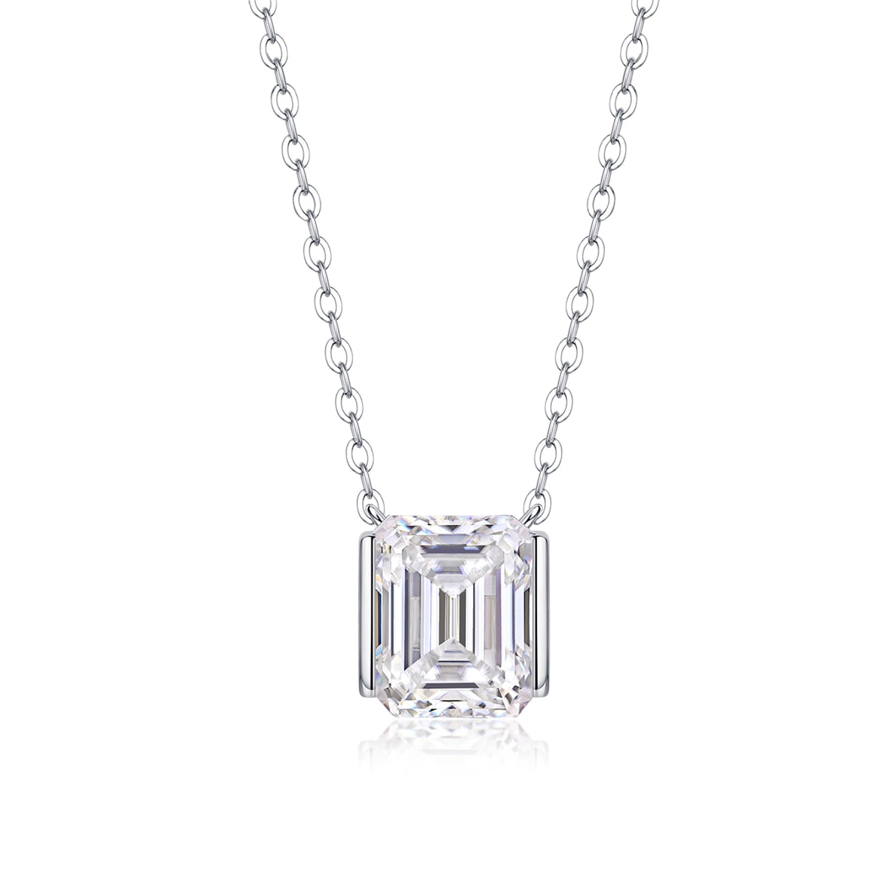 Monolith Moissanite Emerald-Cut Pendant Necklace in Sterling Silver