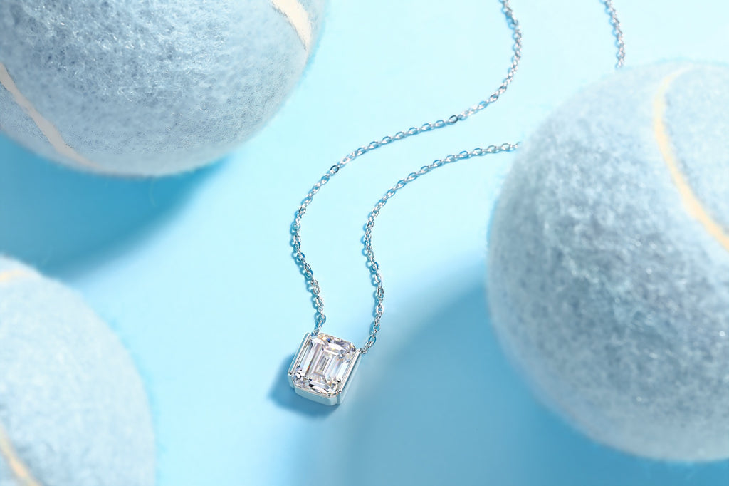 Monolith Moissanite Emerald-Cut Pendant Necklace in Sterling Silver