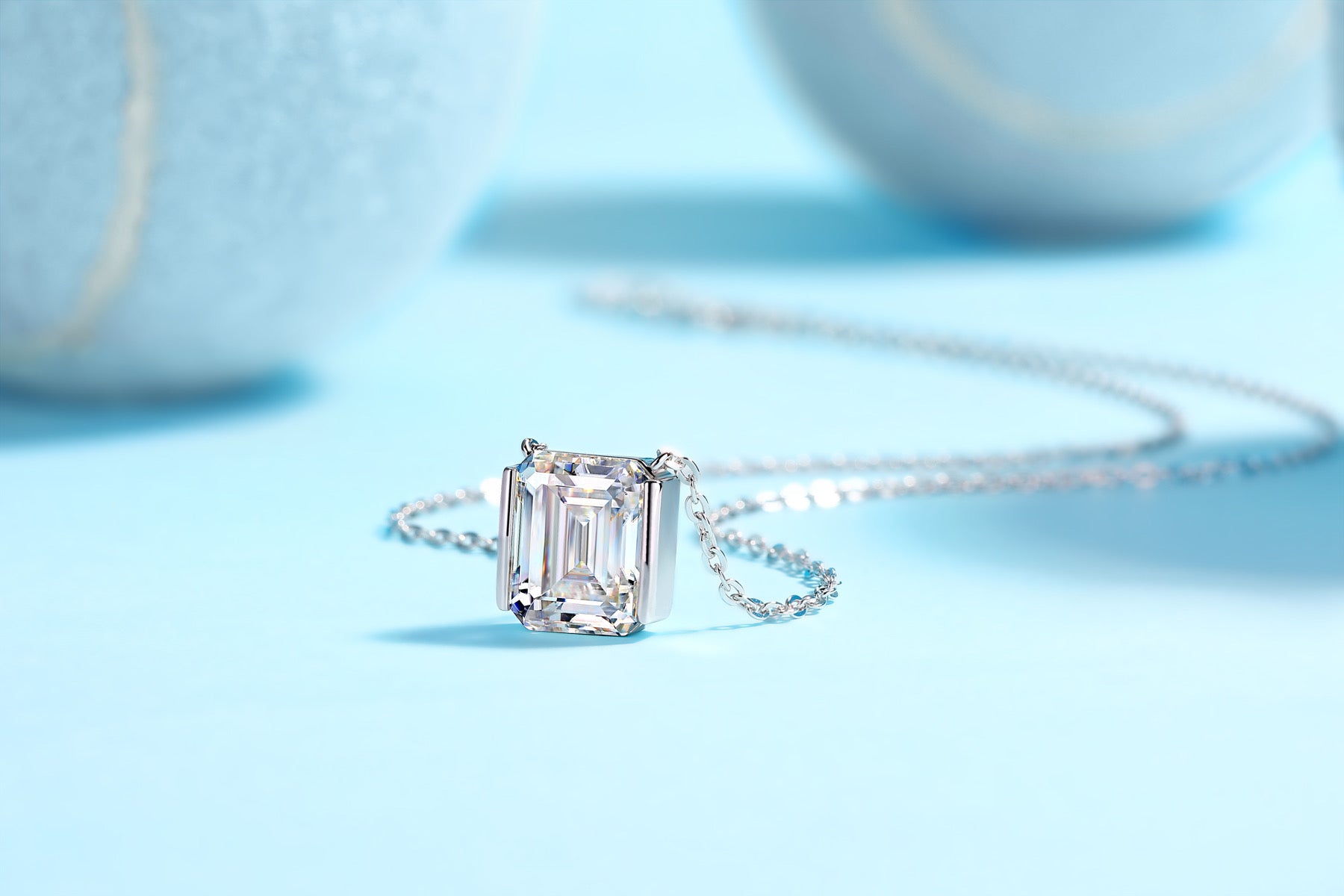 Monolith Moissanite Emerald-Cut Pendant Necklace in Sterling Silver
