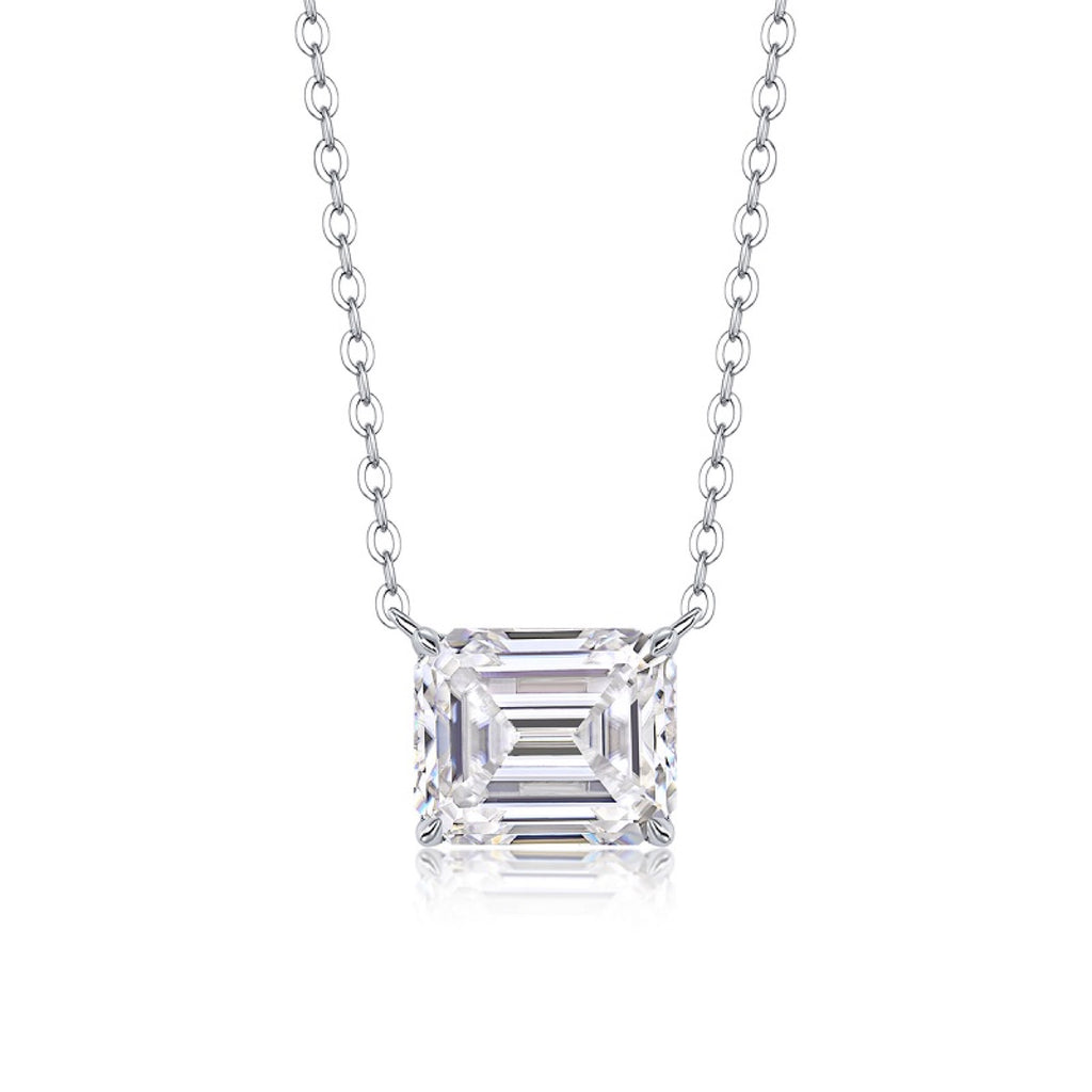 Mirror Moissanite Emerald-Cut Pendant Necklace in Sterling Silver