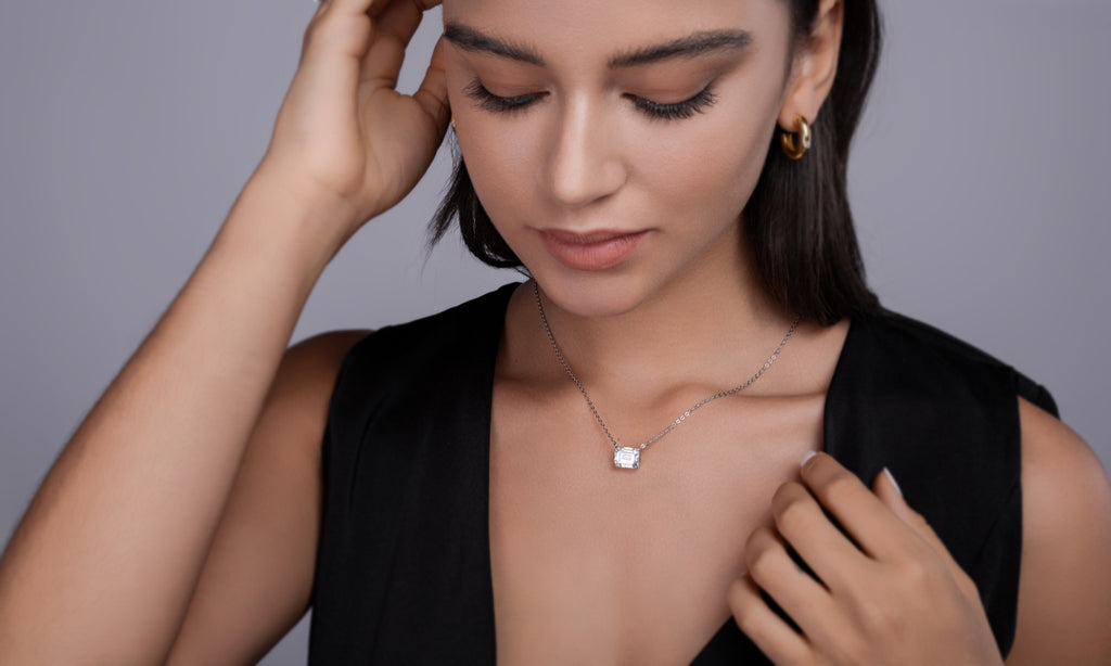 Mirror Moissanite Emerald-Cut Pendant Necklace in Sterling Silver