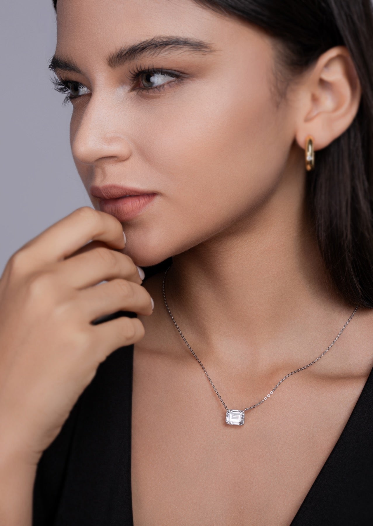 Mirror Moissanite Emerald-Cut Pendant Necklace in Sterling Silver