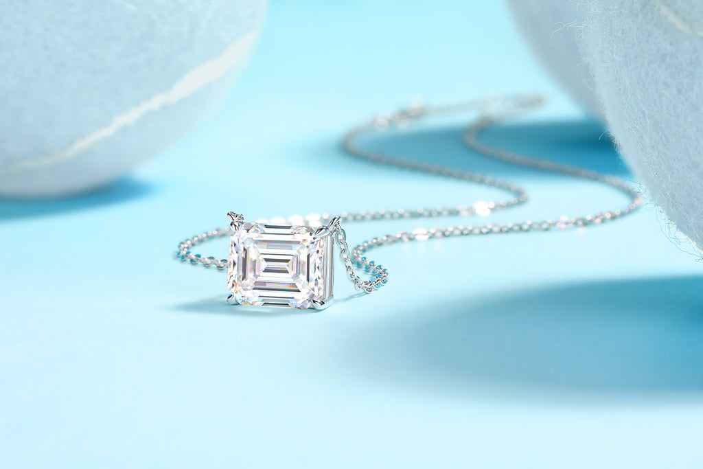 Mirror Moissanite Emerald-Cut Pendant Necklace in Sterling Silver