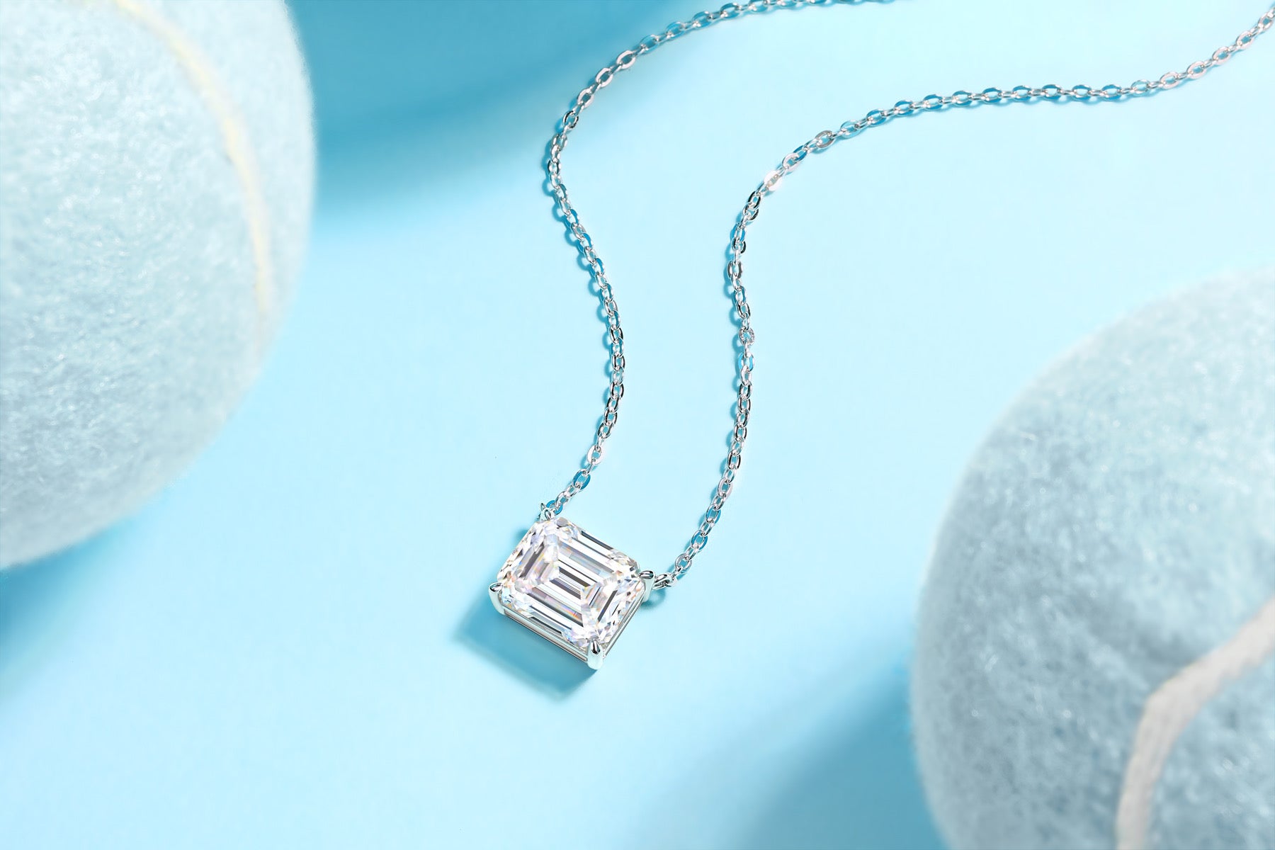 Mirror Moissanite Emerald-Cut Pendant Necklace in Sterling Silver