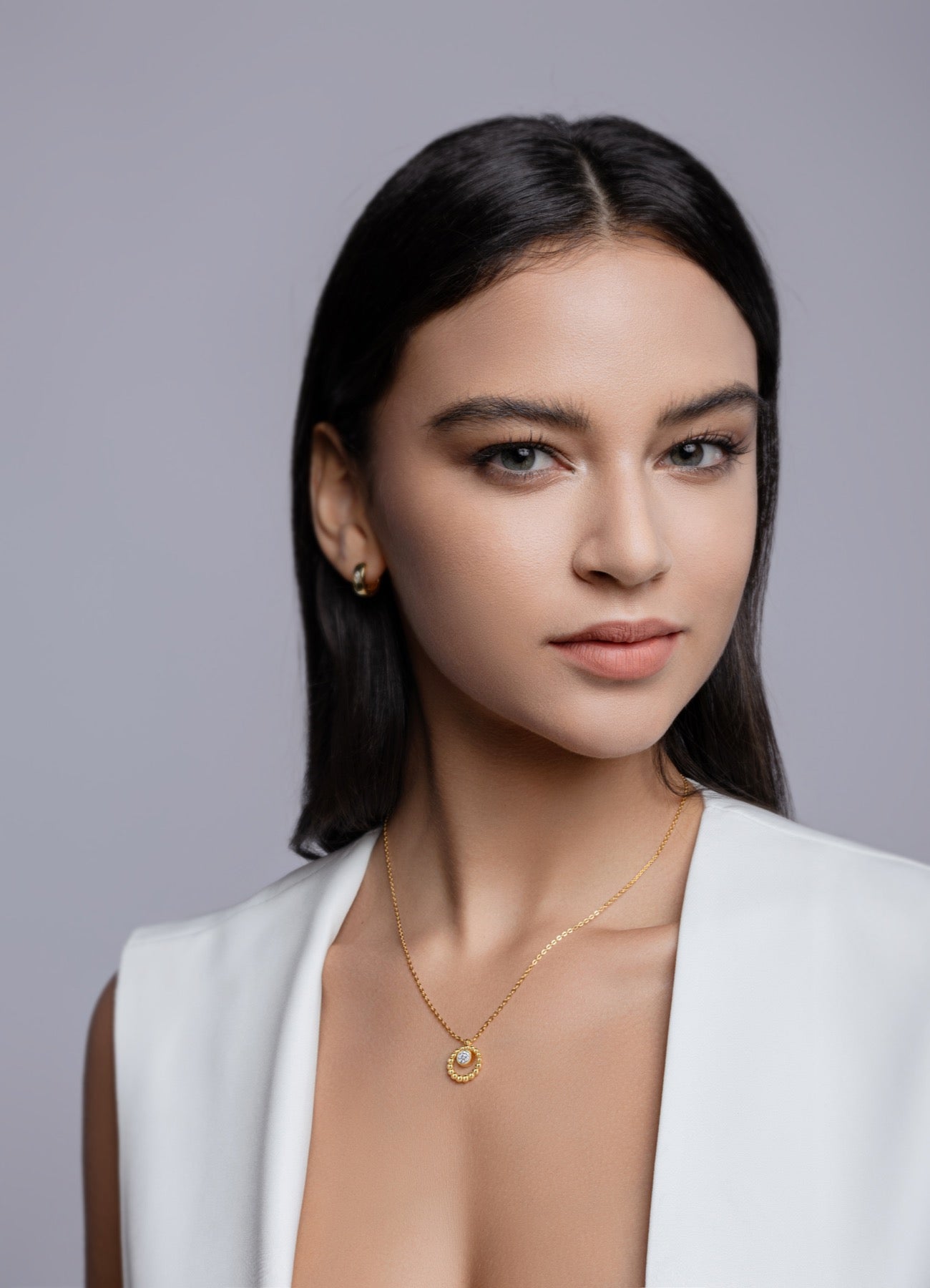 Luna 0.5 Carat Moissanite Circle Pendant Necklace in Gold-Tone Sterling Silver