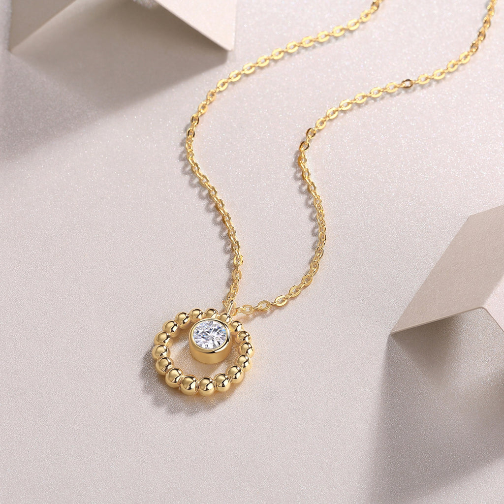 Luna 0.5 Carat Moissanite Circle Pendant Necklace in Gold-Tone Sterling Silver