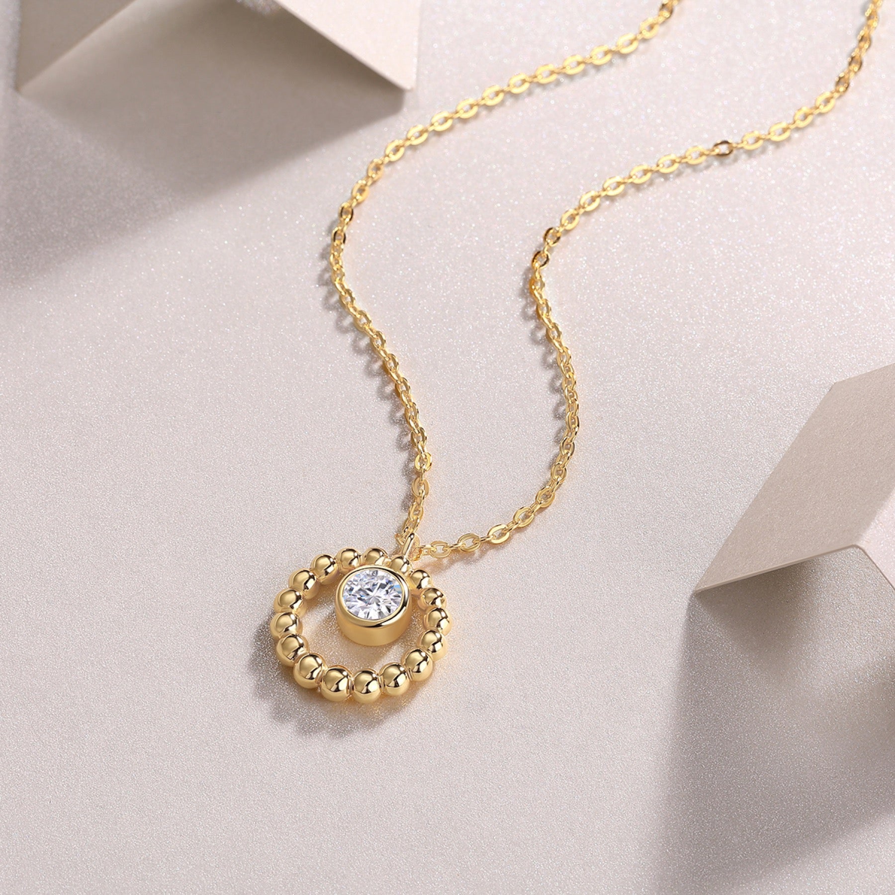 Luna 0.5 Carat Moissanite Circle Pendant Necklace in Gold-Tone Sterling Silver