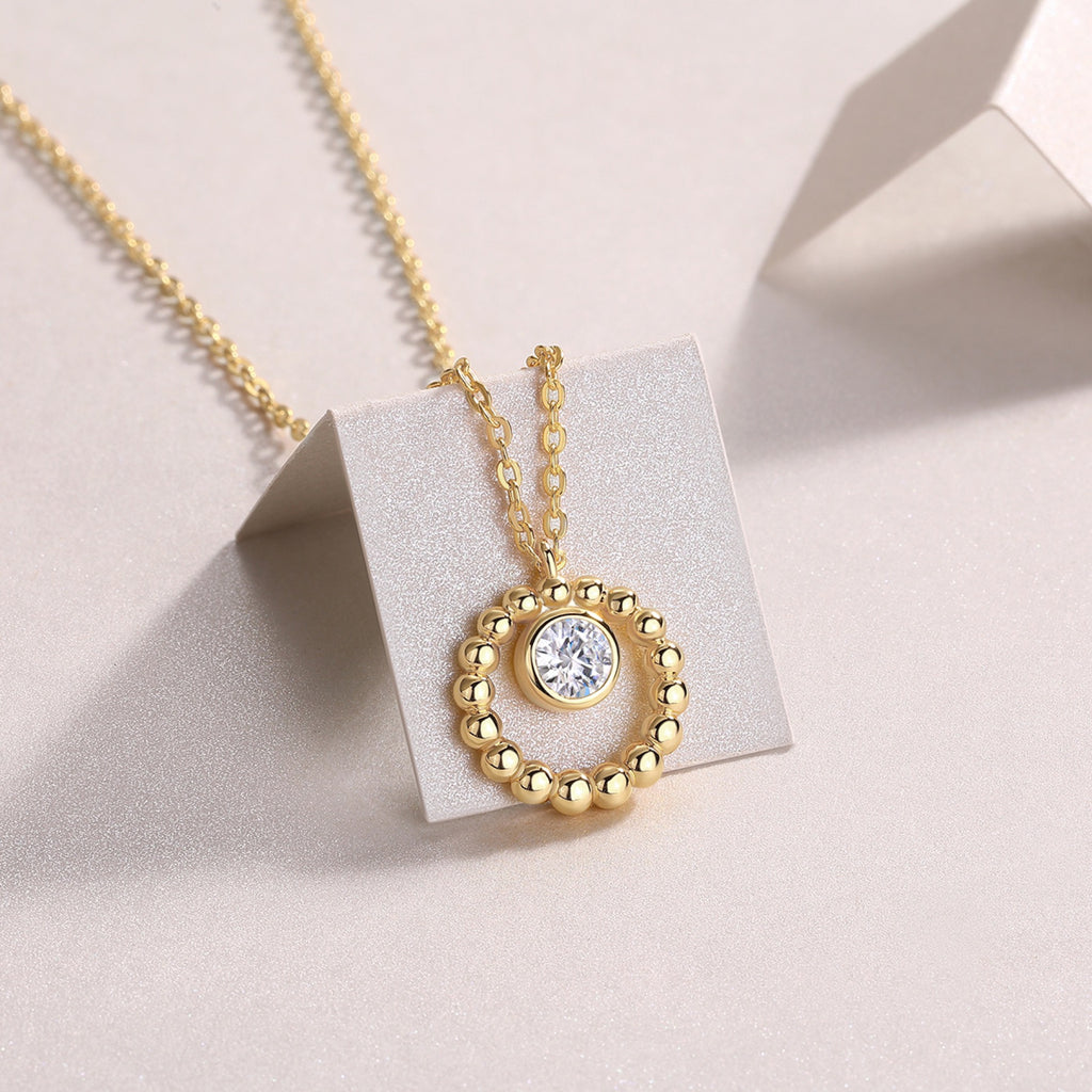 Luna 0.5 Carat Moissanite Circle Pendant Necklace in Gold-Tone Sterling Silver