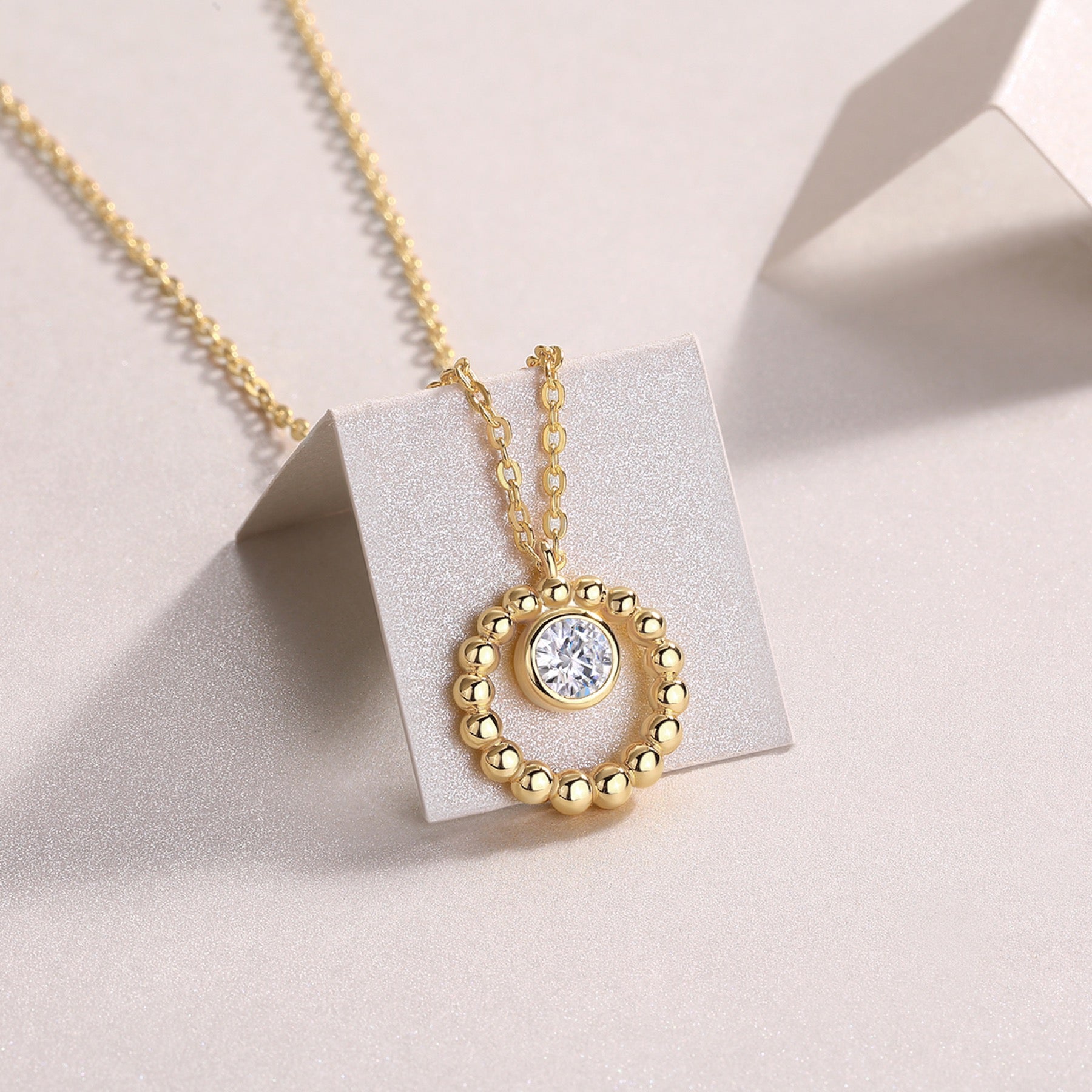Luna 0.5 Carat Moissanite Circle Pendant Necklace in Gold-Tone Sterling Silver