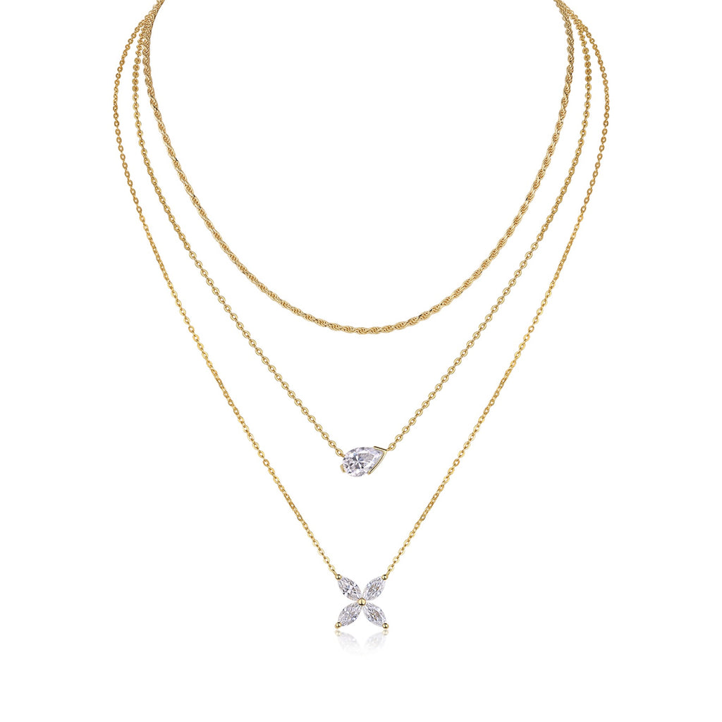 Cadence Moissanite Triple Layered Necklace in Gold-Tone Sterling Silver