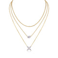 Cadence Moissanite Triple Layered Necklace in Gold-Tone Sterling Silver