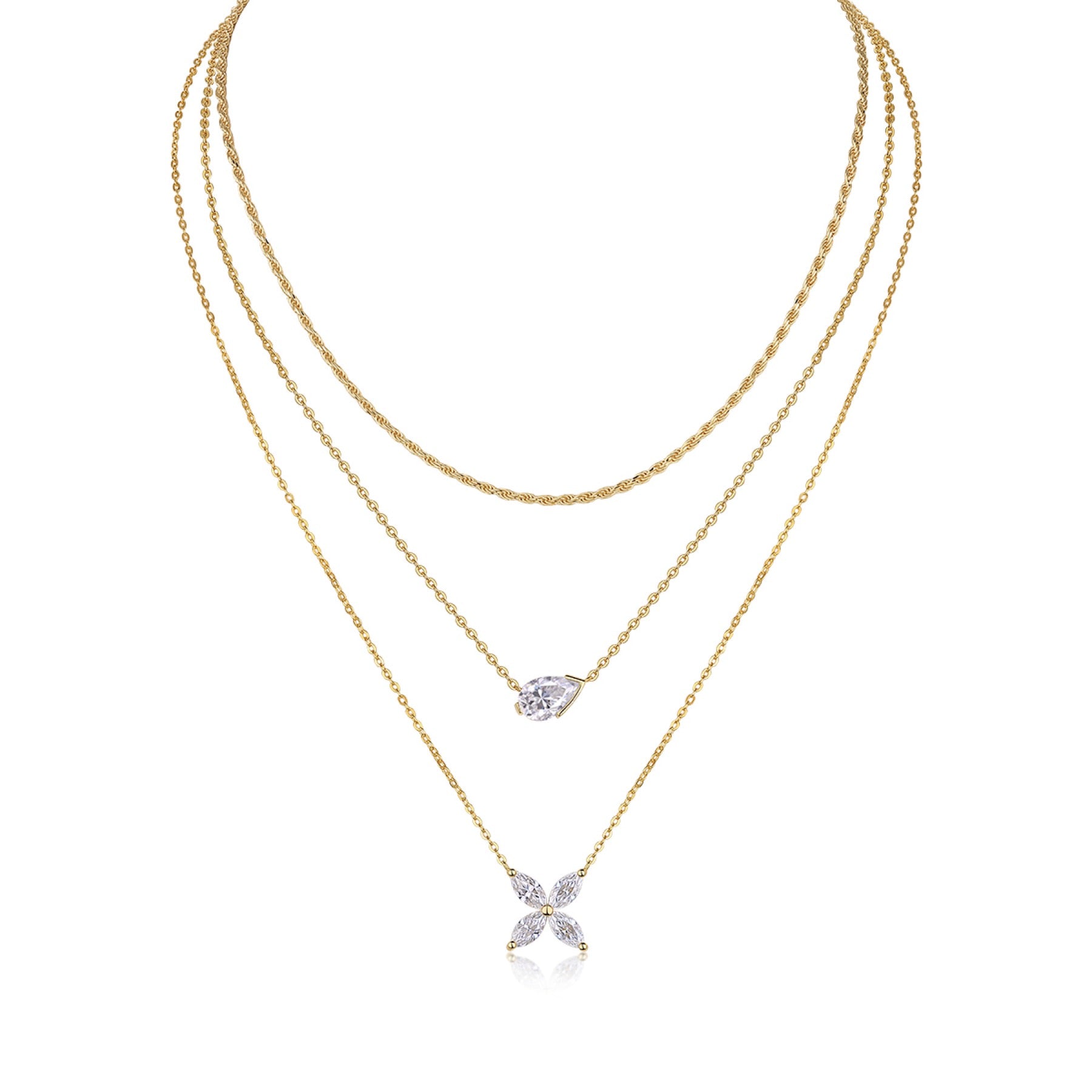 Cadence Moissanite Triple Layered Necklace in Gold-Tone Sterling Silver