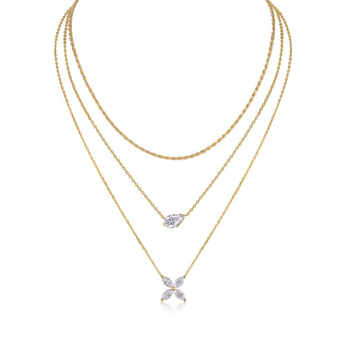 Cadence Moissanite Triple Layered Necklace in Gold-Tone Sterling Silver
