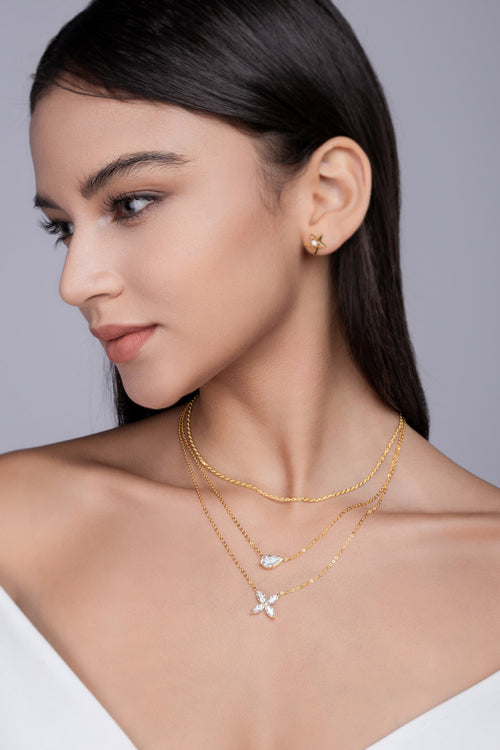 Cadence Moissanite Triple Layered Necklace in Gold-Tone Sterling Silver