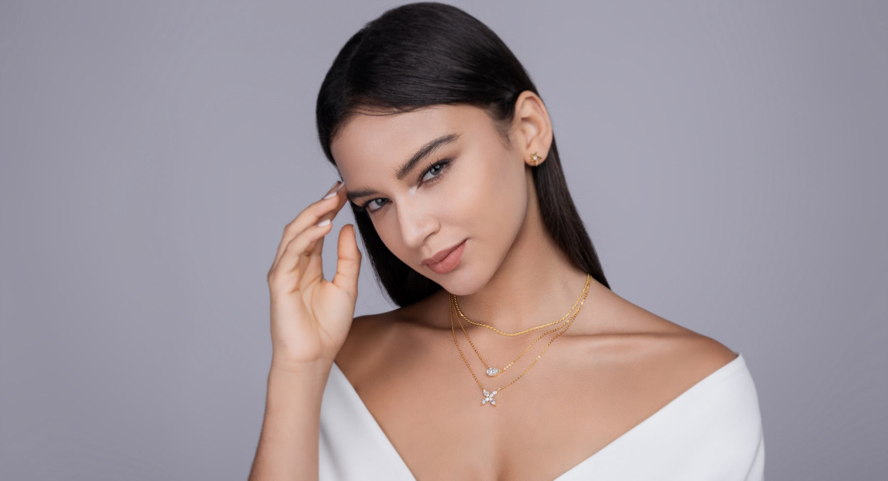 Cadence Moissanite Triple Layered Necklace in Gold-Tone Sterling Silver