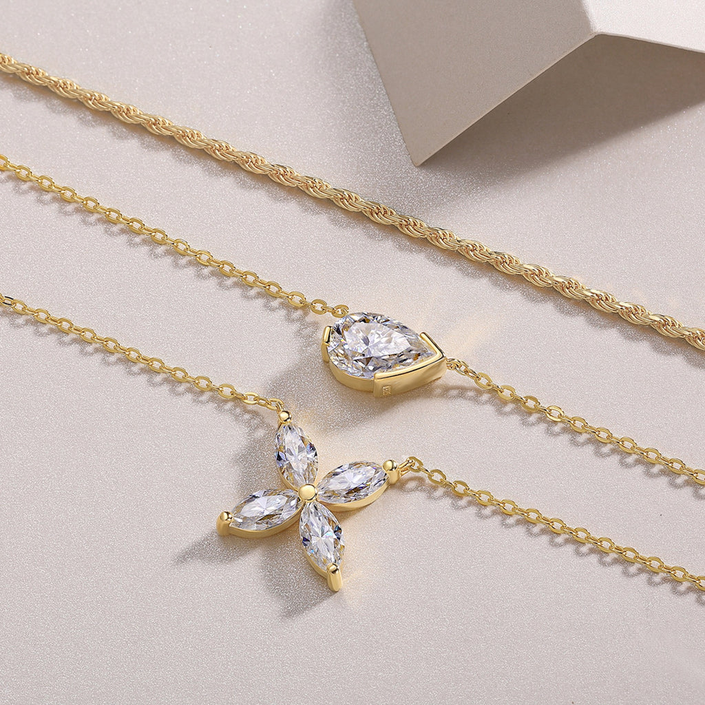 Cadence Moissanite Triple Layered Necklace in Gold-Tone Sterling Silver