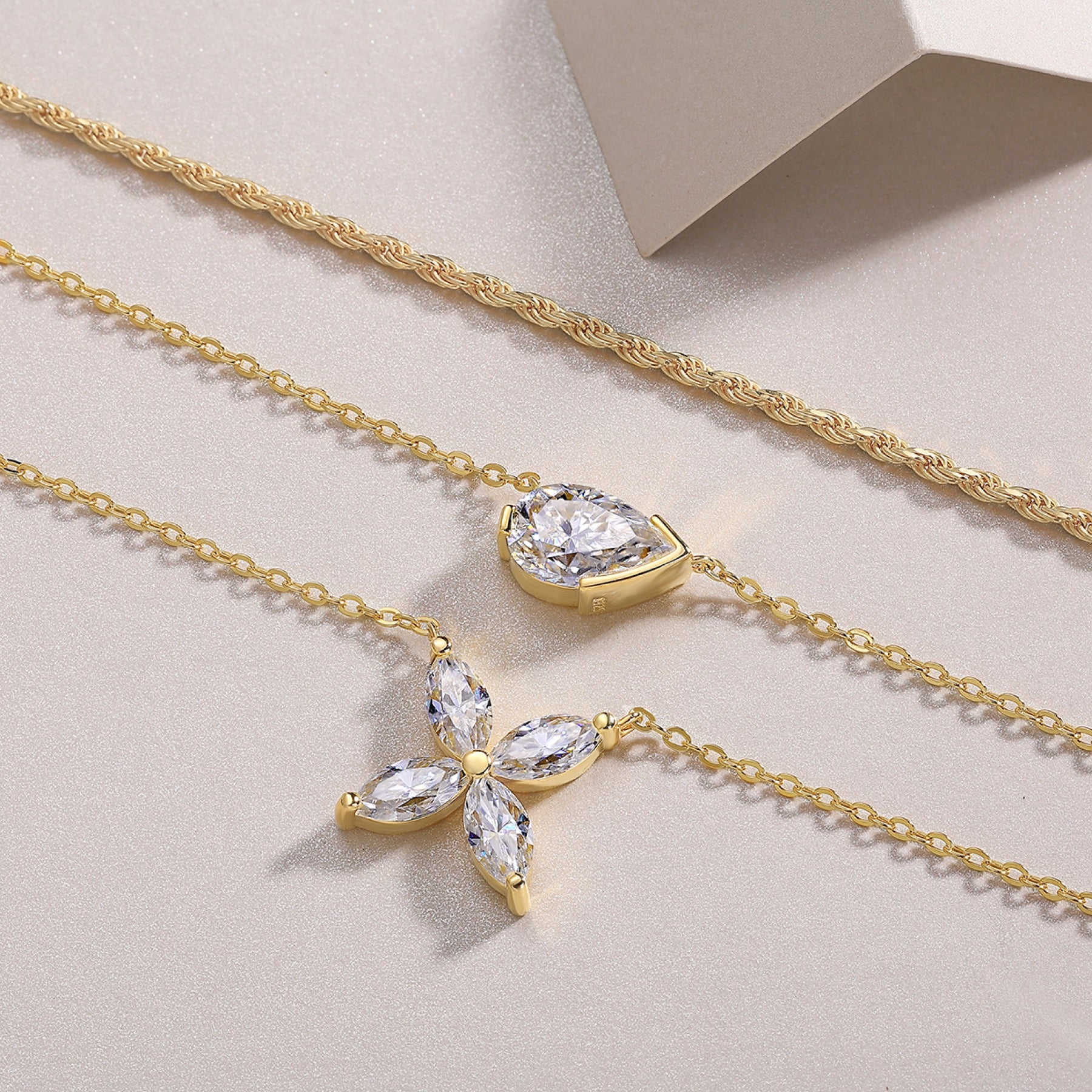 Cadence Moissanite Triple Layered Necklace in Gold-Tone Sterling Silver