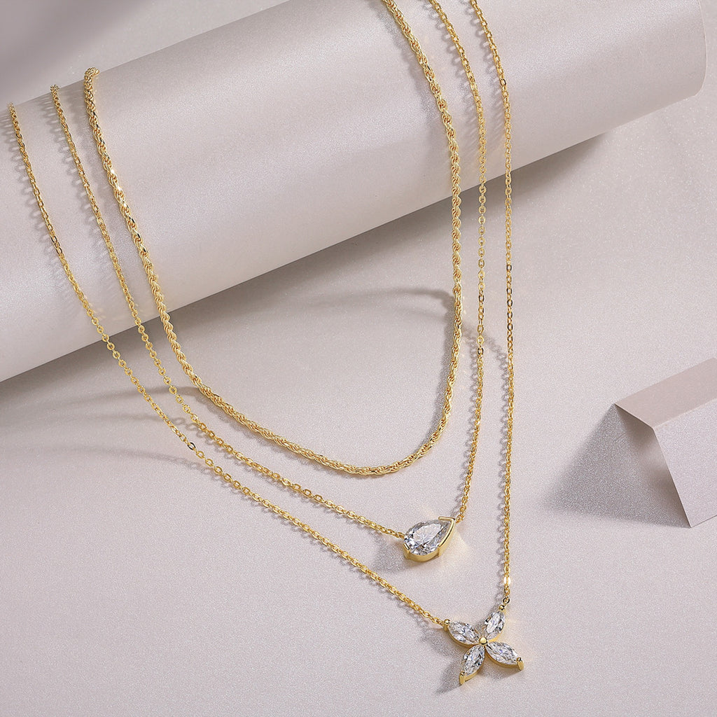 Cadence Moissanite Triple Layered Necklace in Gold-Tone Sterling Silver
