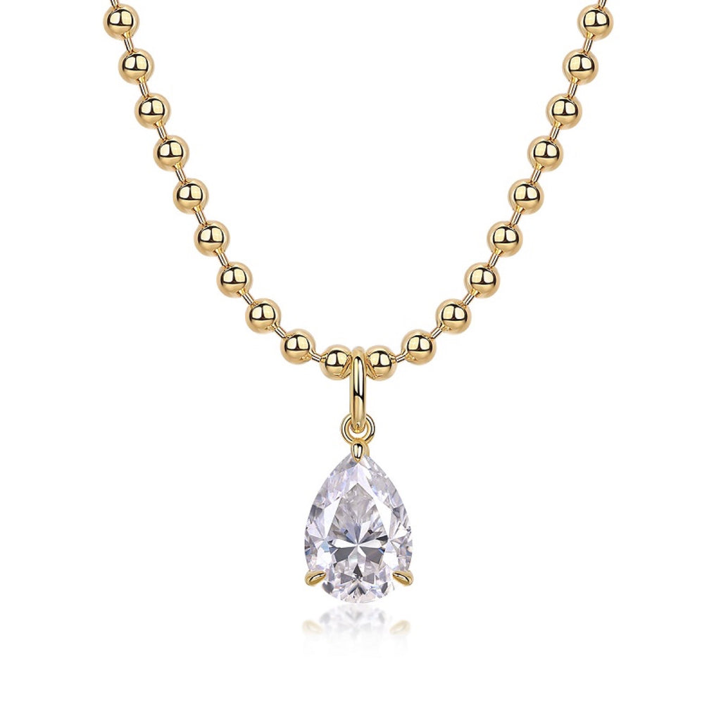 Wishlight Moissanite Pear Pendant Necklace in Gold-Tone Sterling Silver
