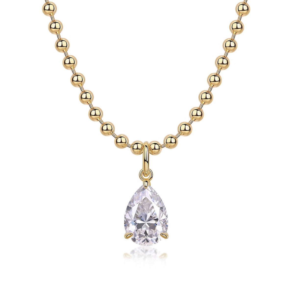 Wishlight Moissanite Pear Pendant Necklace in Gold-Tone Sterling Silver