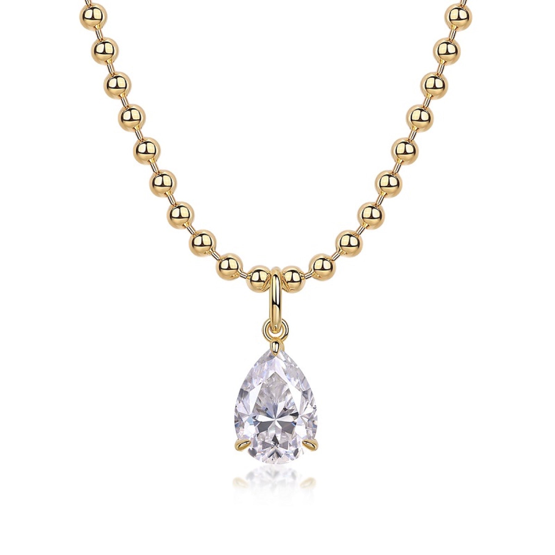Wishlight Moissanite Pear Pendant Necklace in Gold-Tone Sterling Silver
