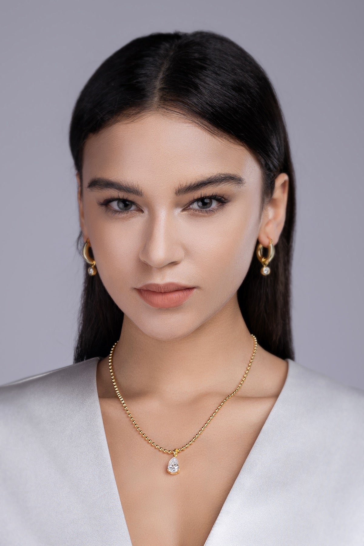 Wishlight Moissanite Pear Pendant Necklace in Gold-Tone Sterling Silver