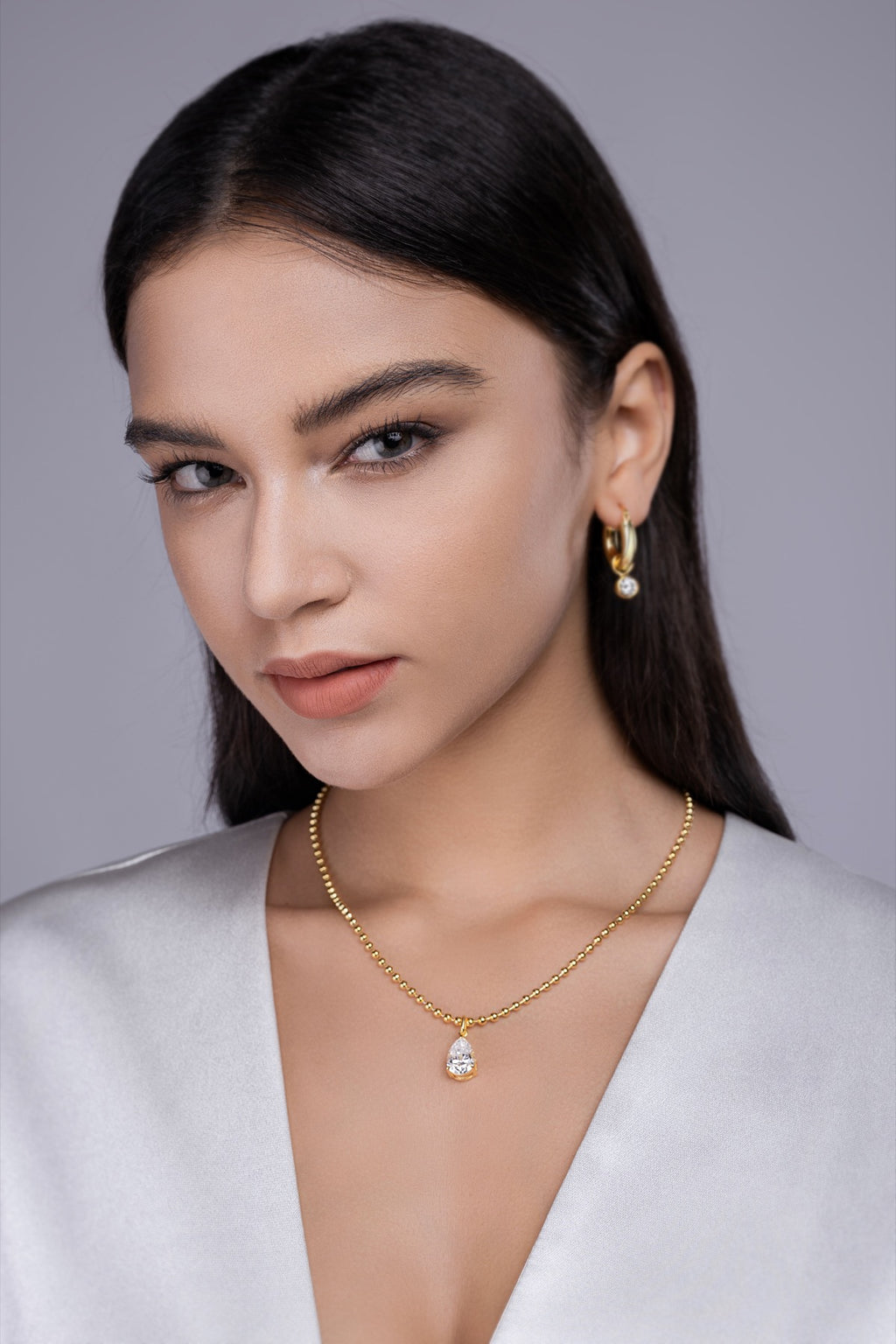 Wishlight Moissanite Pear Pendant Necklace in Gold-Tone Sterling Silver
