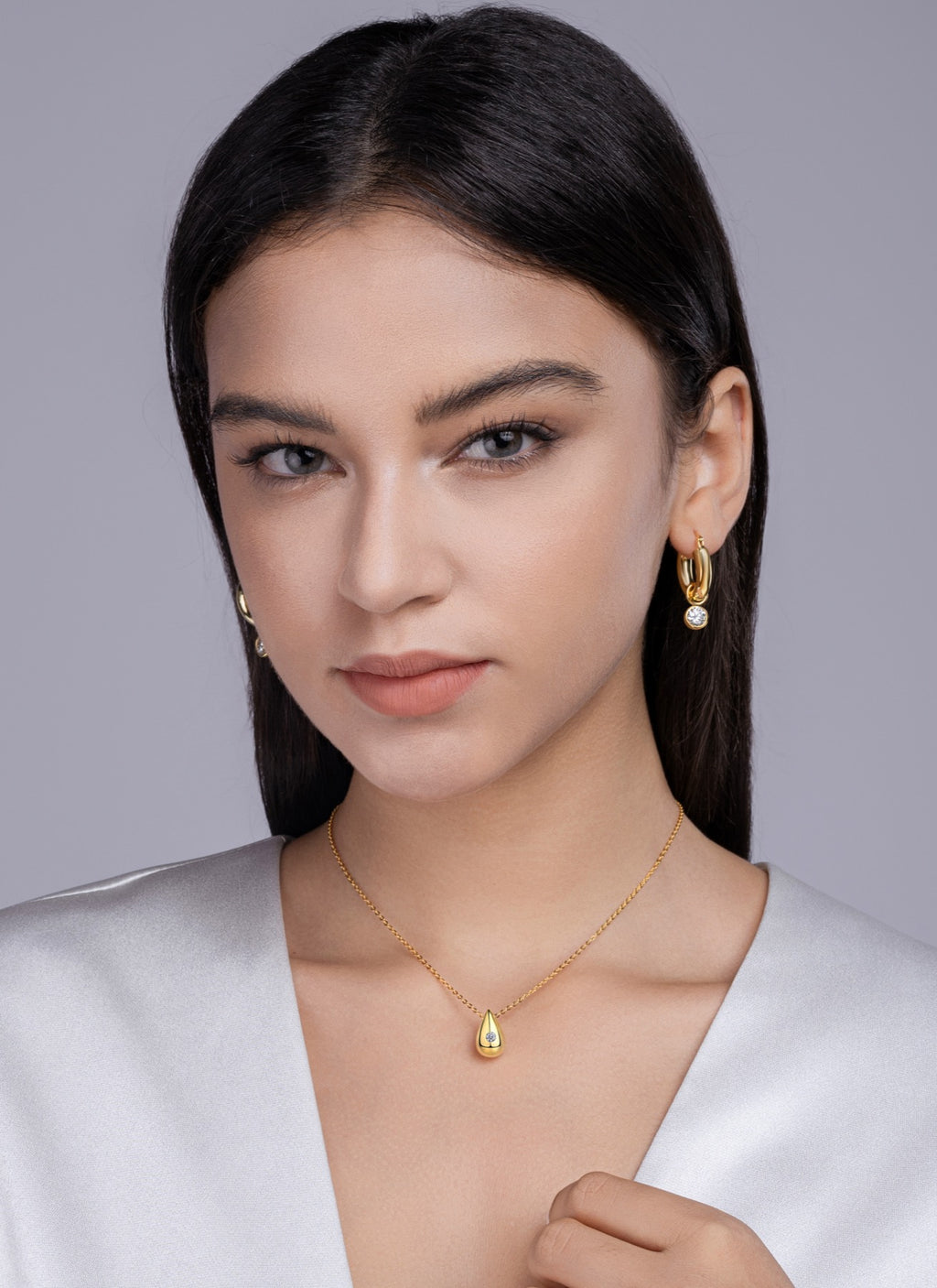 Reverie Moissanite Teardrop Pendant Necklace in Gold-Tone Sterling Silver