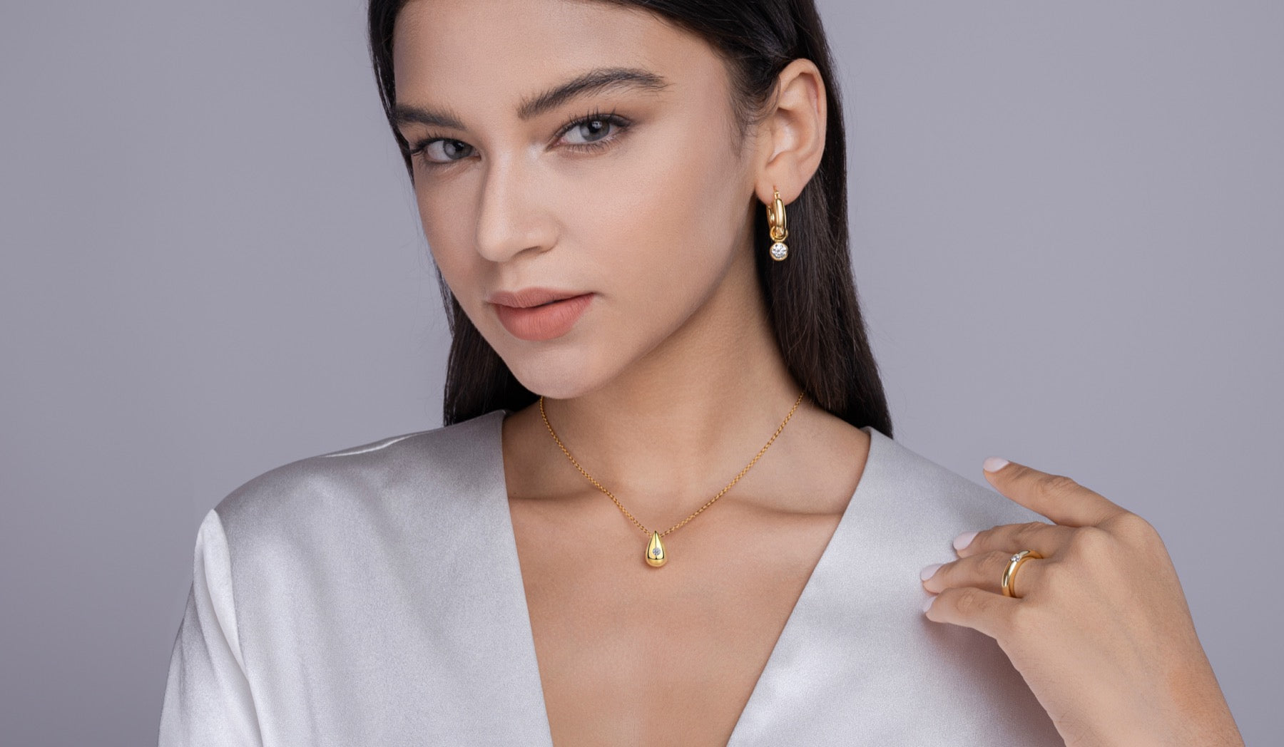 Reverie Moissanite Teardrop Pendant Necklace in Gold-Tone Sterling Silver