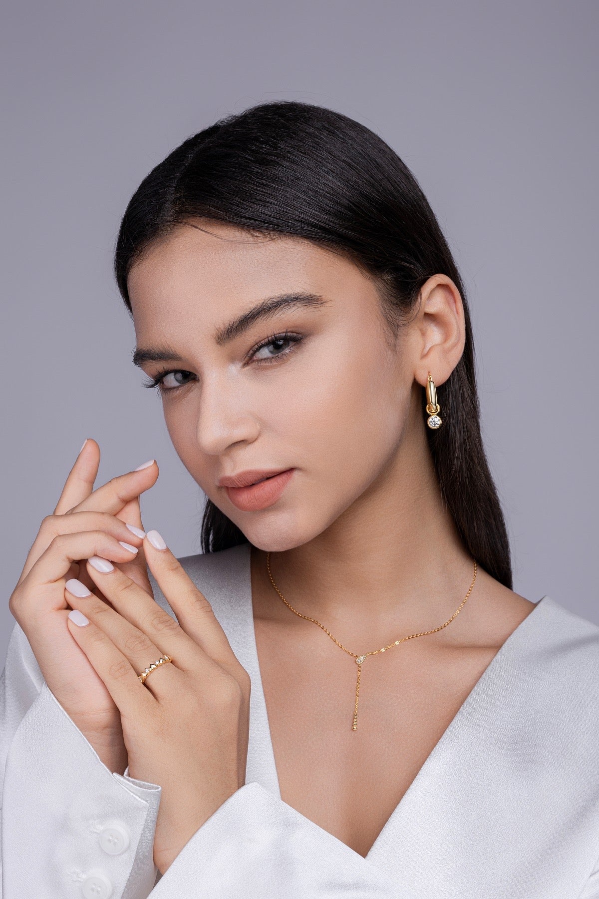 Meridian Moissanite Lariat Necklace in Gold-Tone Sterling Silver